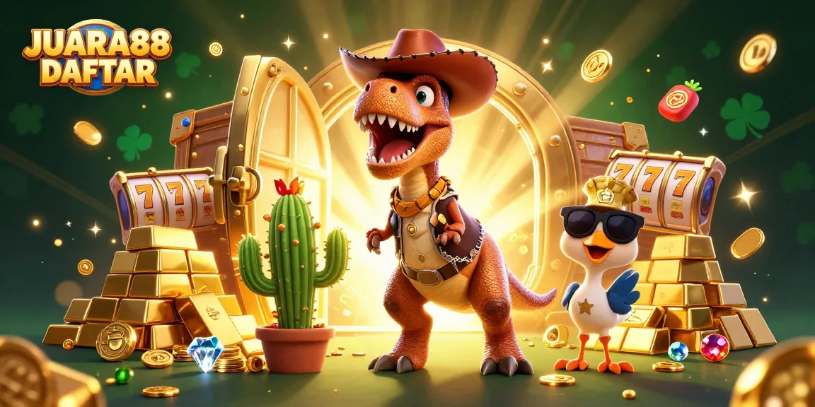 Watch JUARA88 DAFTAR winning strategies amidst vibrant slot machine treasures and characters.