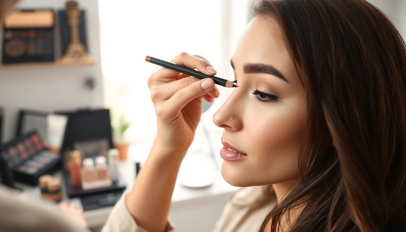 Model showcasing the application of eyebrow pencil light brown for flawless brows.