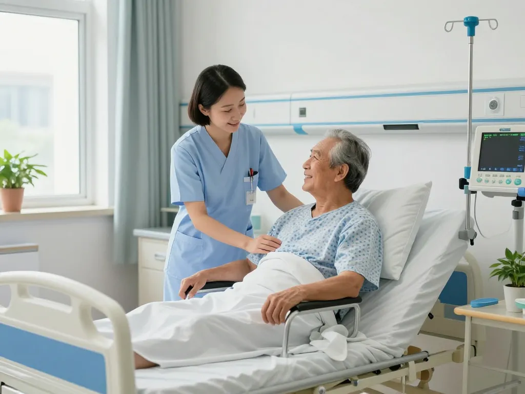 Comfortable giường bệnh nhân in a welcoming healthcare room, showcasing patient assistance.