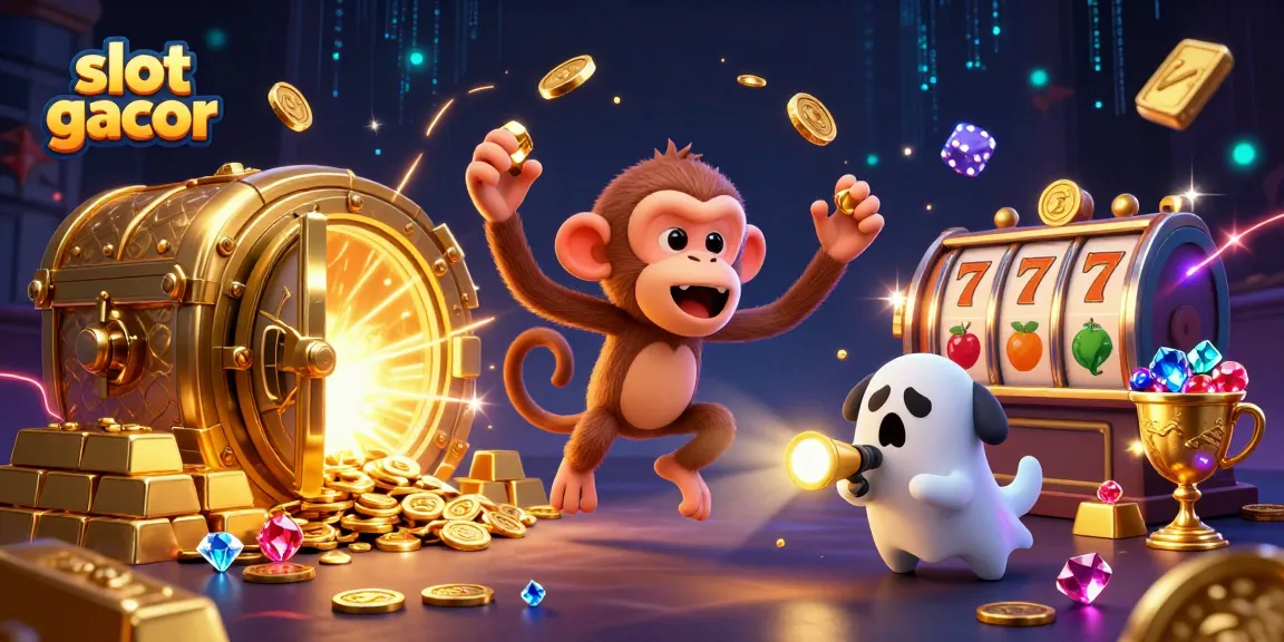 Witness the magic of slot gacor as a playful monkey juggles in a dynamic casino scene.
