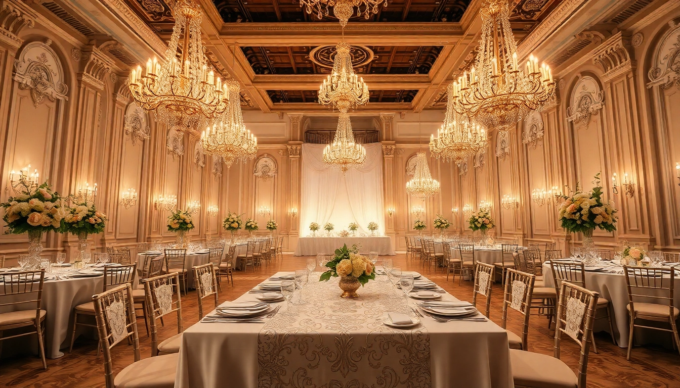 Stylish Wedding Event Space Jacksonville showcasing luxurious decorations and romantic lighting.