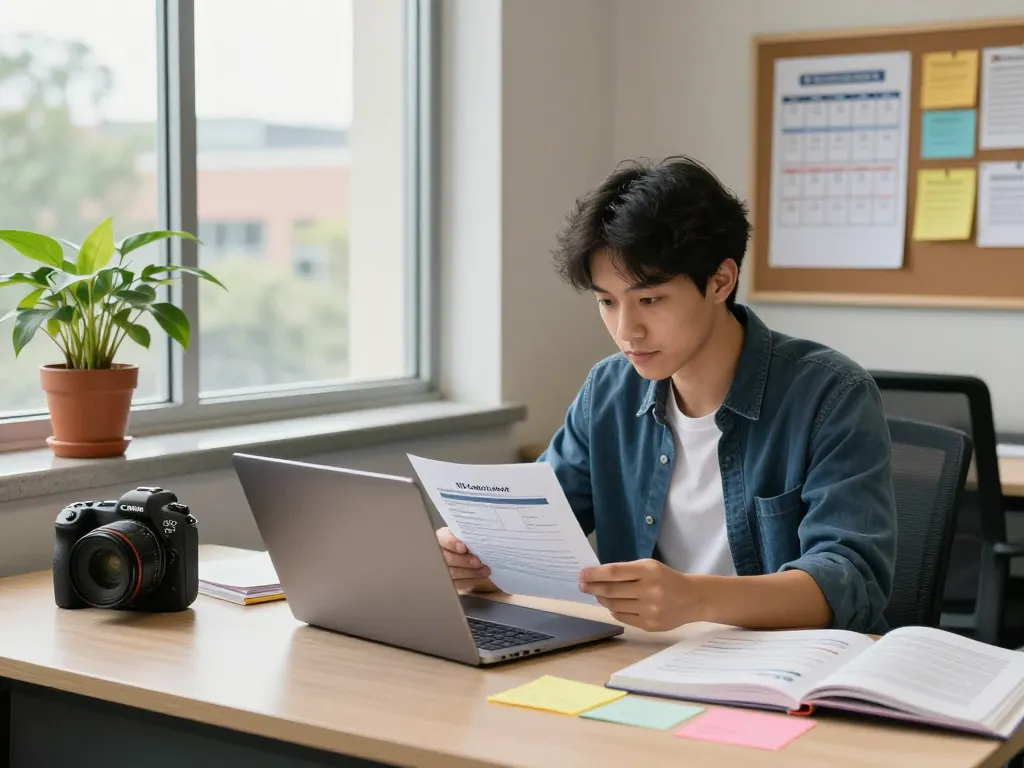NU Certificate, Transcript & Verification Process Guide document review in a modern student office.