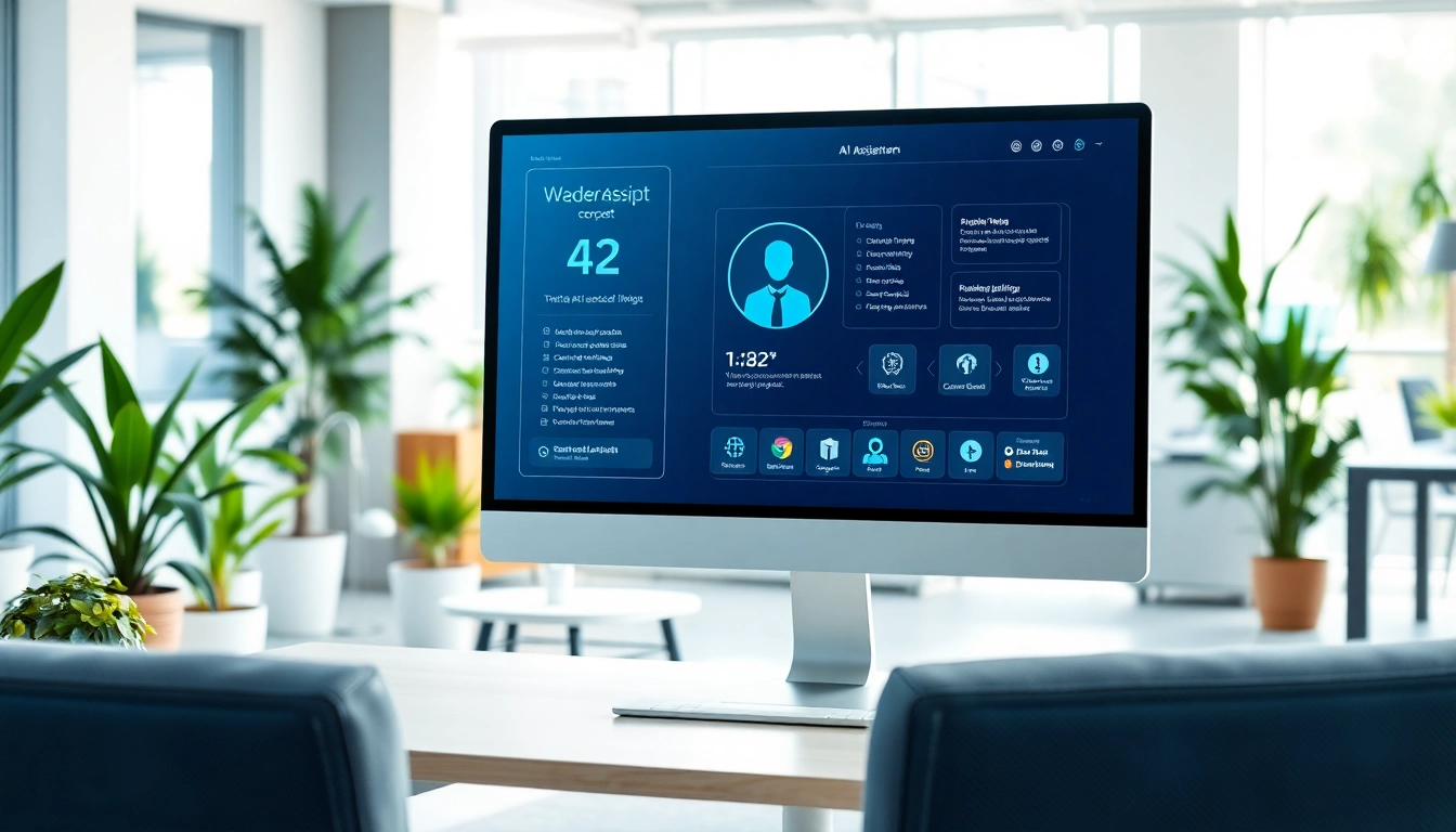 Visualize an ai assistant for enterprise teams enhancing productivity in a modern office setting.