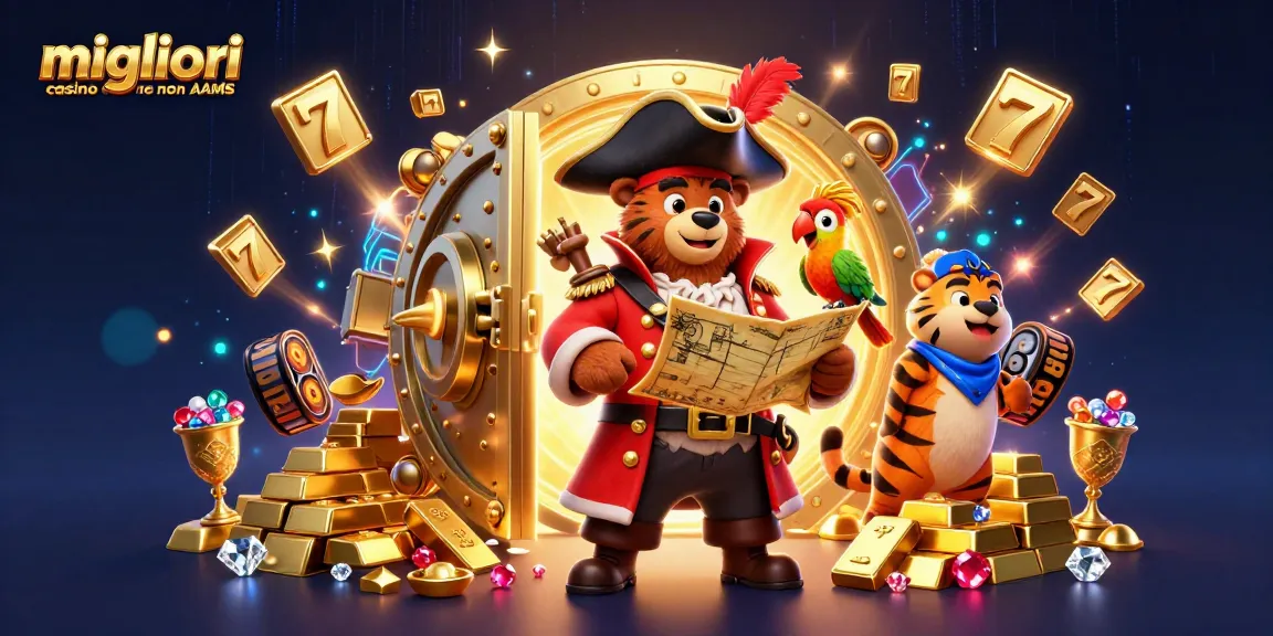 Scopri l'emozione dei migliori casino online non AAMS attraverso un'illustrazione 3D vivace a tema pirata.