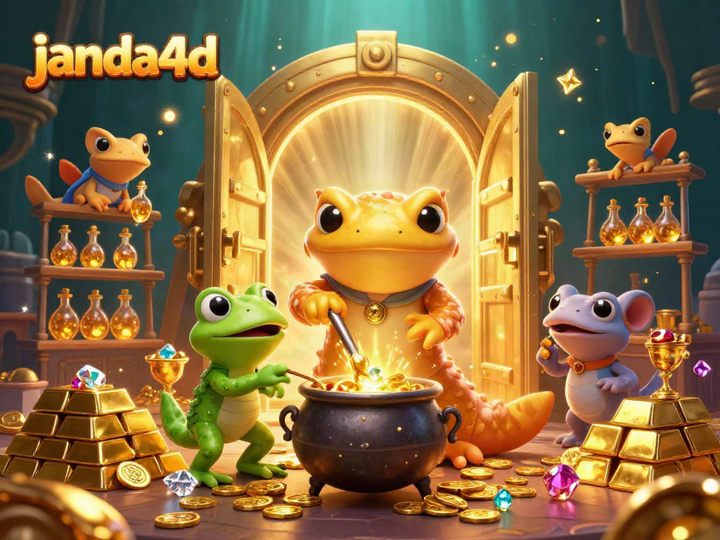 Permainan slot online janda4d dengan karakter alkimia unik dan harta berkilauan.
