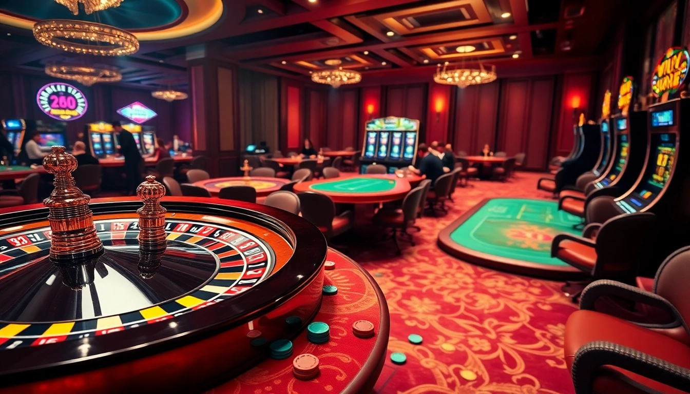Experience thrill at VIN777 with roulette, poker, and elegant slot machines in a vibrant casino.