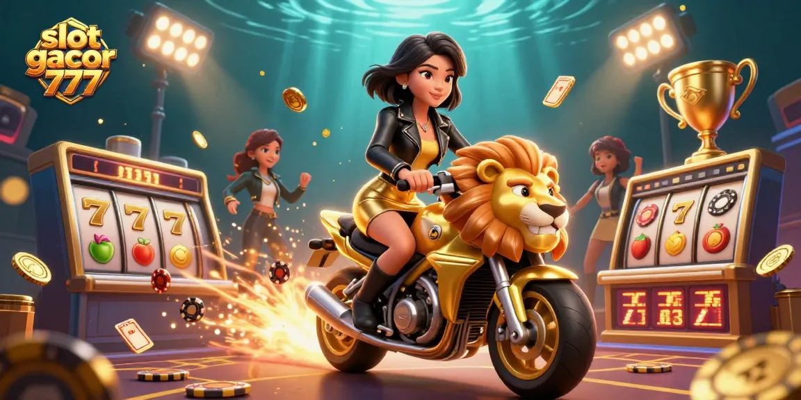 Experience the thrill of slot gacor 777 wins with a glamorous Asian woman and dynamic gaming action.