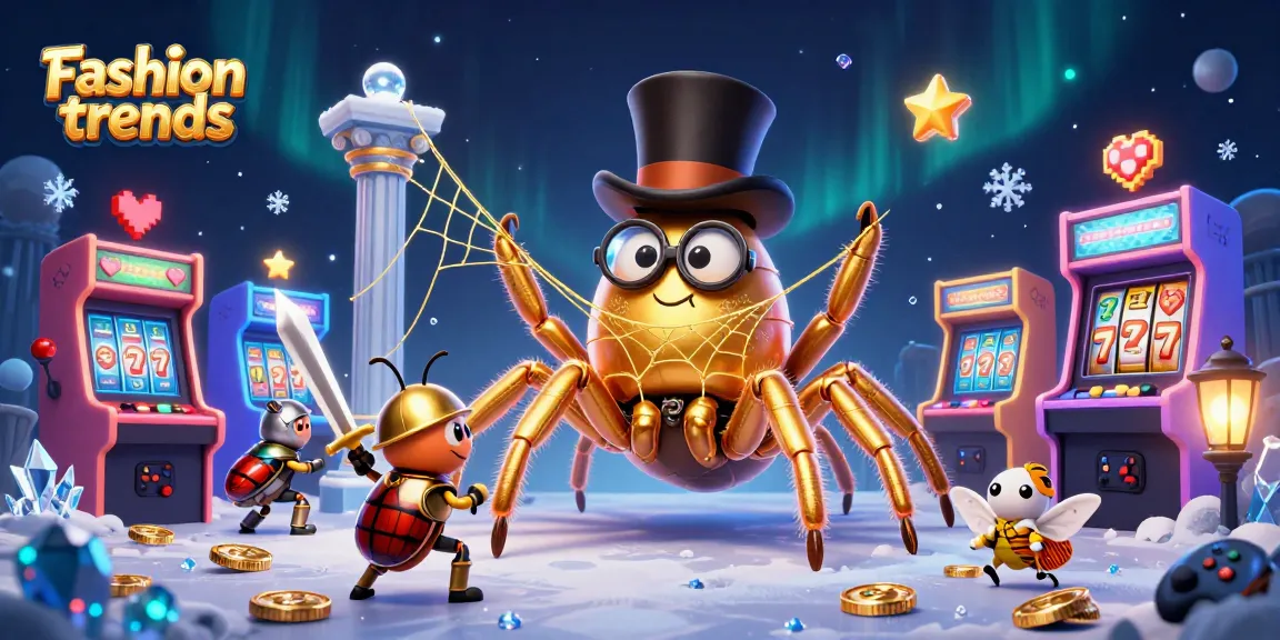 Experience thrilling fashion trends in this energetic casino scene with a golden tarantula and beetle knight.