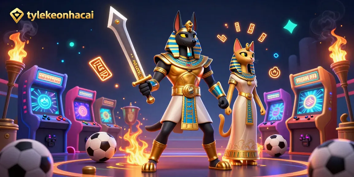 Watch the dynamic betting scene with tylekeonhacai, featuring Egyptian warriors and colorful game elements.