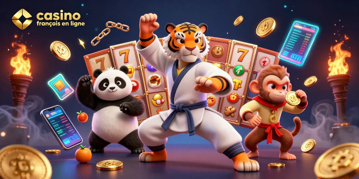 Scène captivante d'action de casino français en ligne avec des personnages amusants et des éléments de machines à sous vibrants.