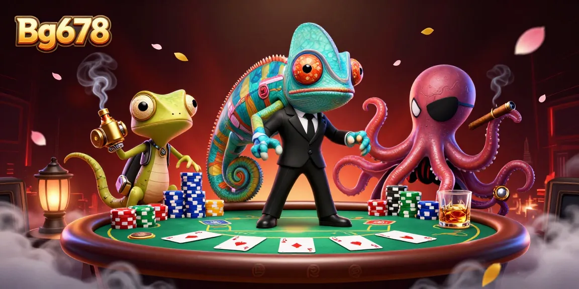 Engage in action-packed gambling with Bg678 featuring colorful poker elements and vibrant characters.