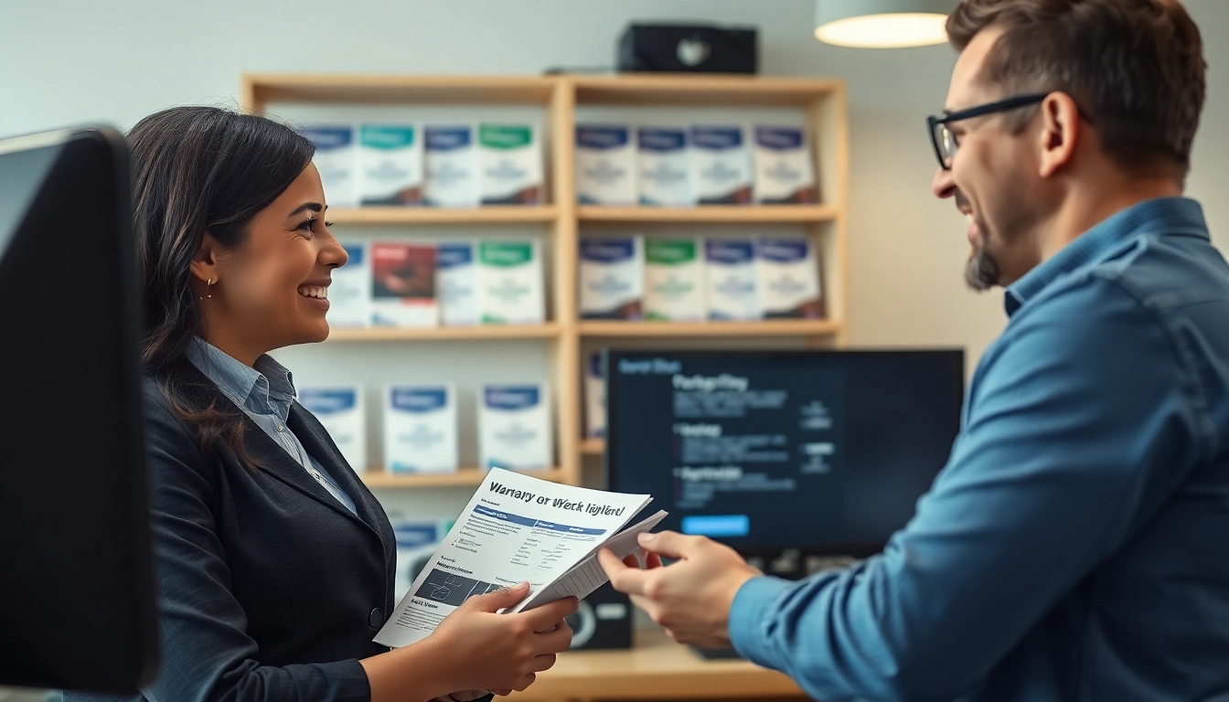 Illustration of why Pretzel warranty service with a customer and representative discussing coverage options.