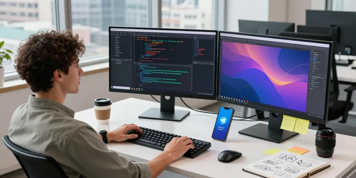 Developer coding on dual monitors in a modern workspace, showcasing 纸飞机中文版 integration.