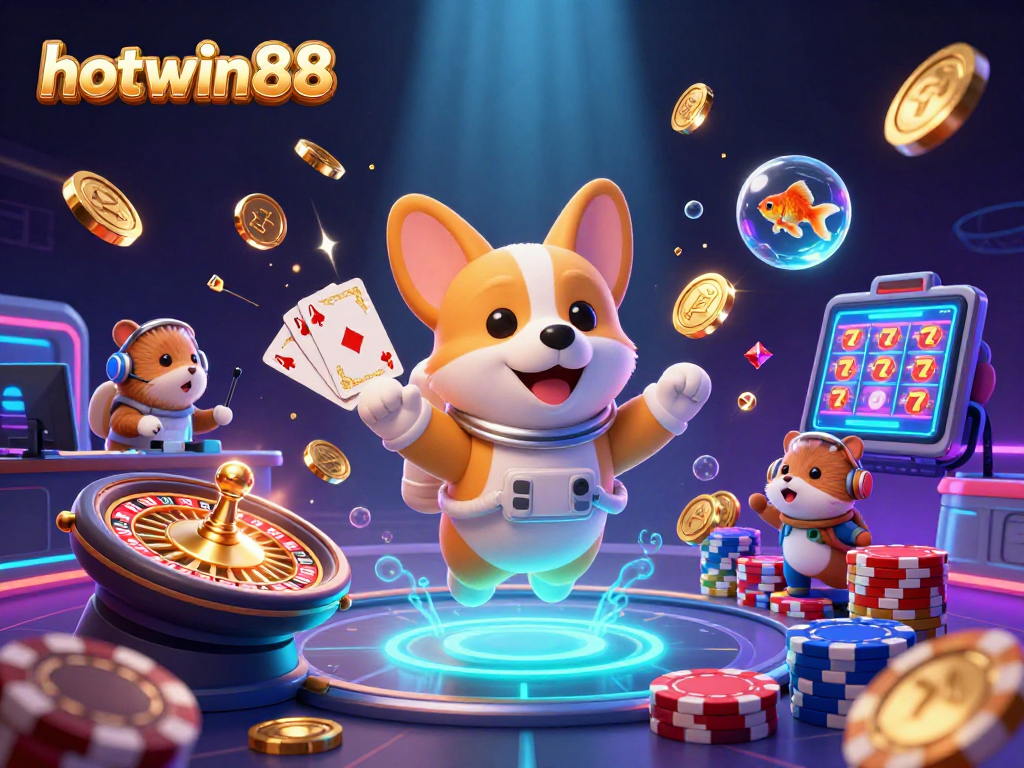 Engage in thrilling gameplay at hotwin88 with lively animated characters in a vibrant casino.