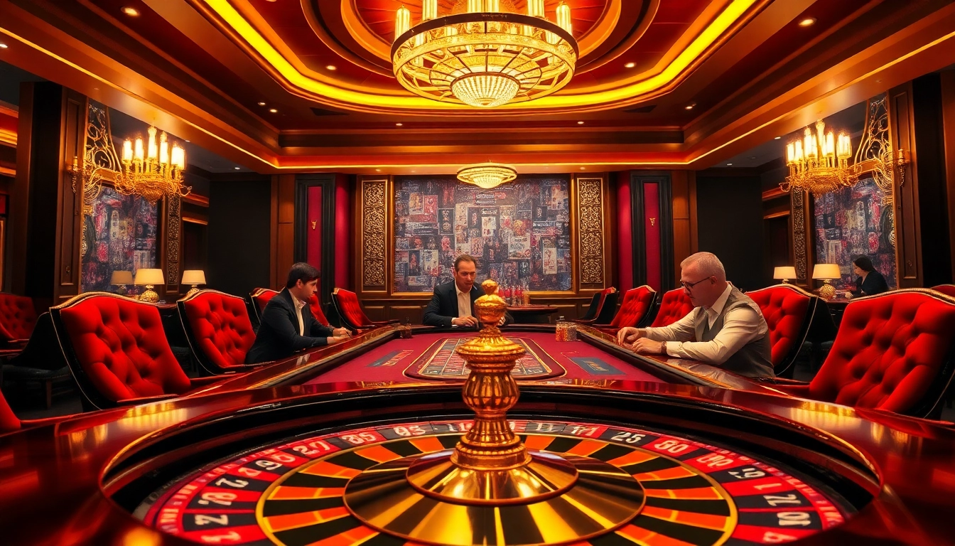 Vivez l'excitation des mises élevées à une table de poker de casino en ligne français avec des couleurs vives et une ambiance luxueuse.