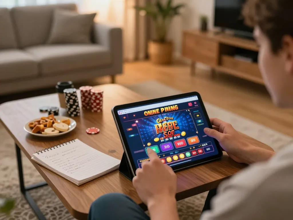 Engaging in online gambling at home with a tablet, showcasing casinò stranieri che accettano italiani for strategic gaming experiences.
