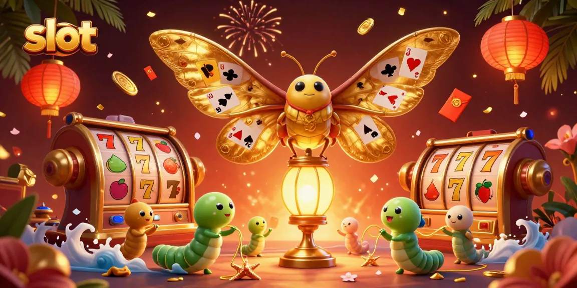 Experience thrilling slot adventures with vibrant visuals of golden symbols and a majestic moth.