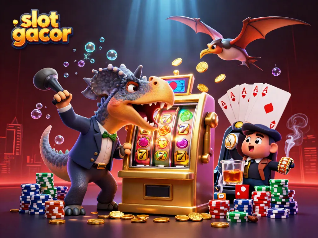 Slot gacor memberikan jackpot besar dengan dinosaurus dan manajer kasino yang panik di tengah permainan.