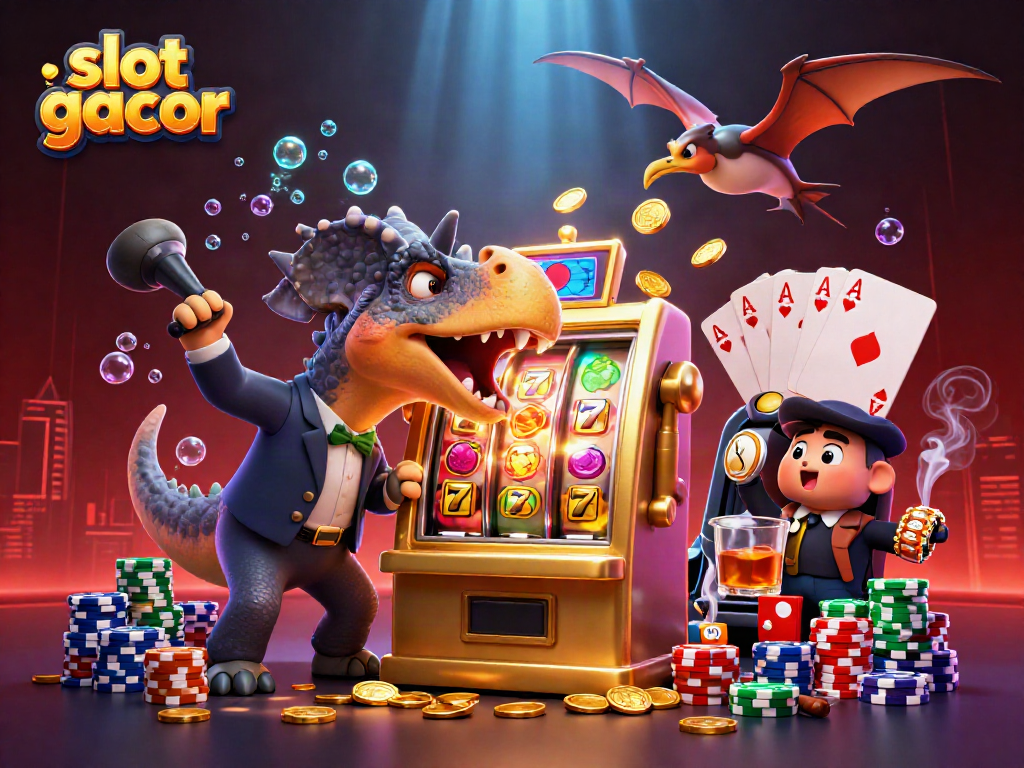 Slot gacor memberikan jackpot besar dengan dinosaurus dan manajer kasino yang panik di tengah permainan.
