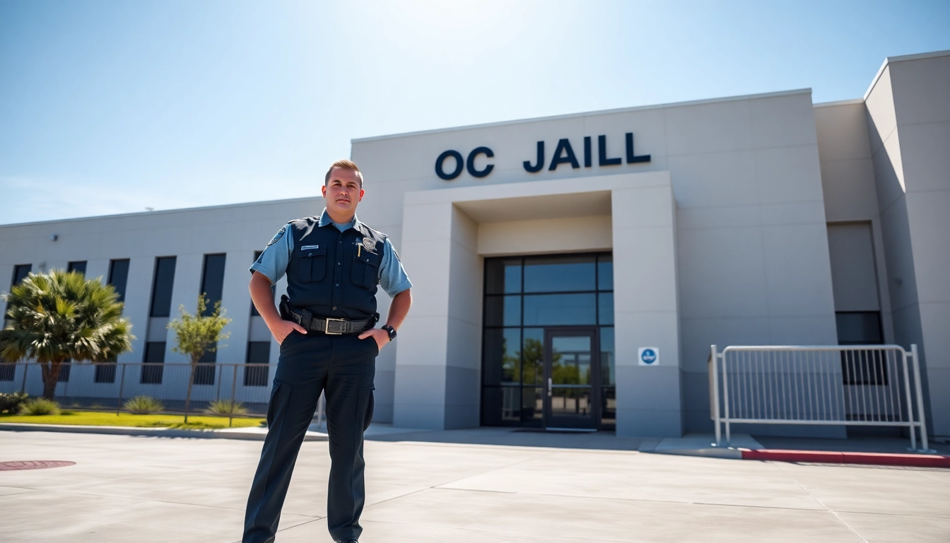 Guard at OC Jail entrance offers a professional image of safety and security.