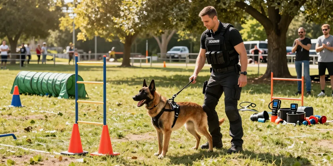 ROKOK88 tactical gear being demonstrated in K9 training session, showcasing harness and leash.