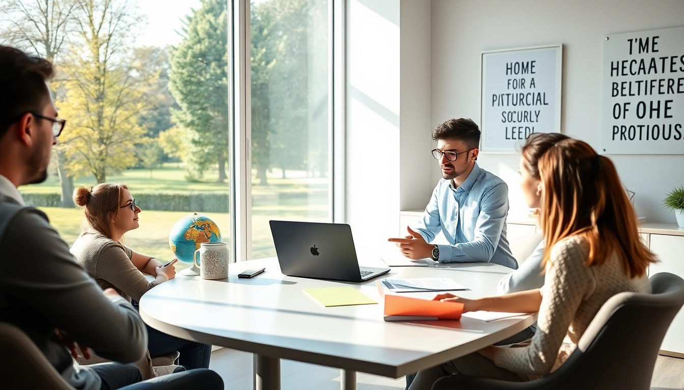 TOEFL expert help: Engaging tutor assisting students in a bright, inspiring study space.