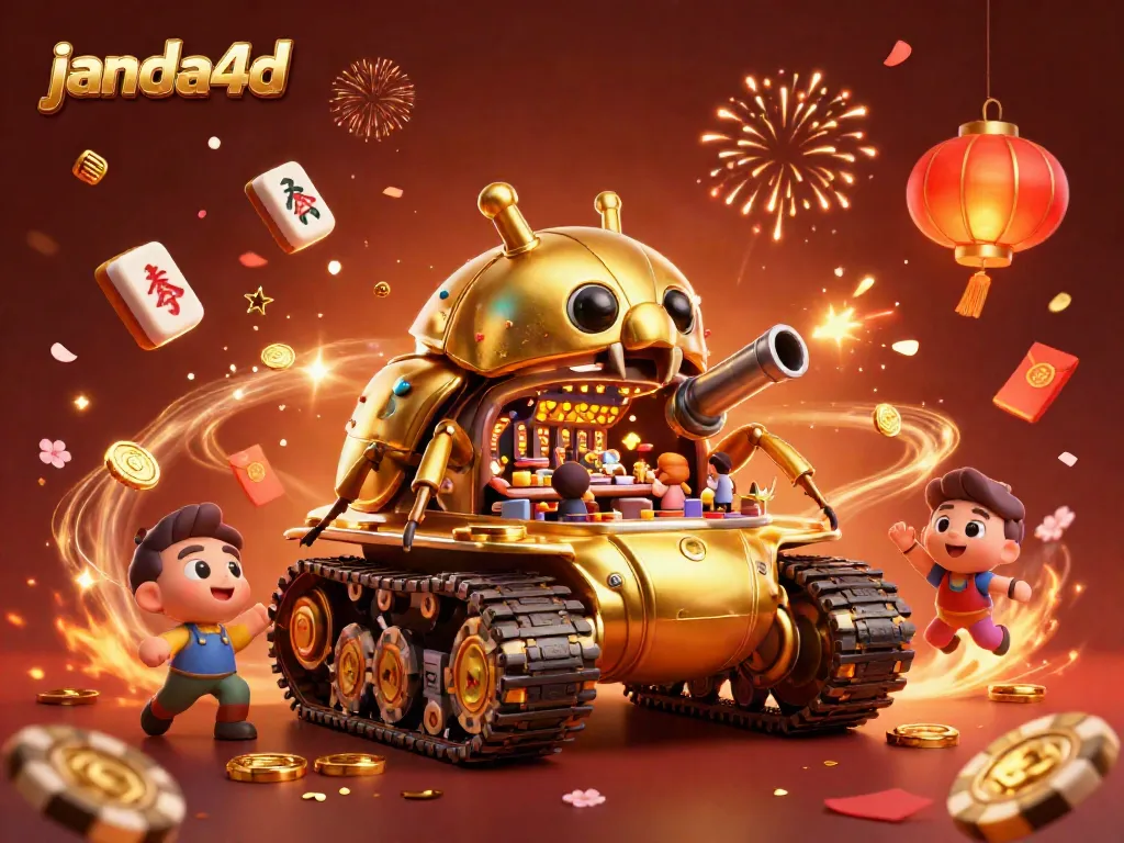 Taruhan meriah di JANDA4D dengan mesin kasino mini dalam tank kejuaraan penuh hiasan berwarna emas.