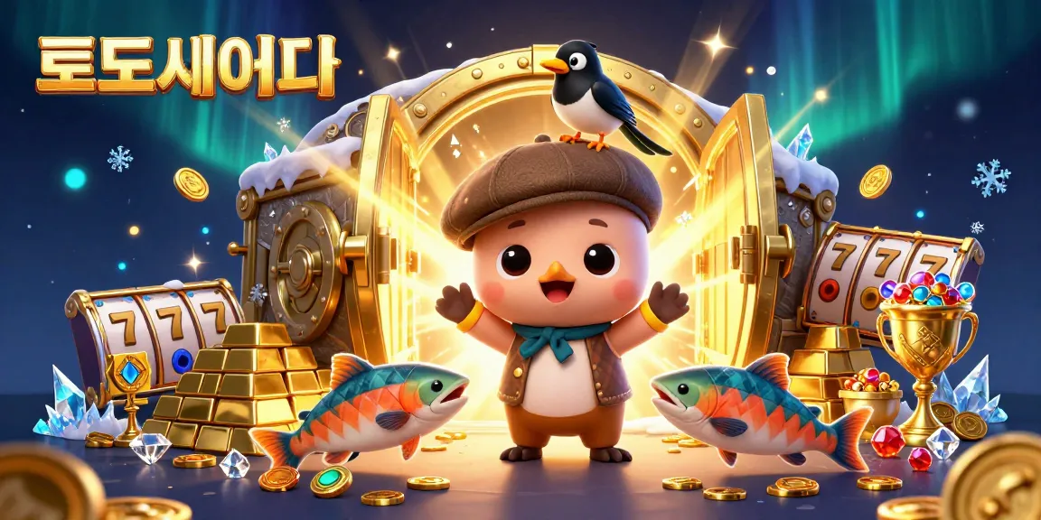 Engage with 토토사이트 as baby Nessie and friends celebrate fortune in a vibrant casino illustration.