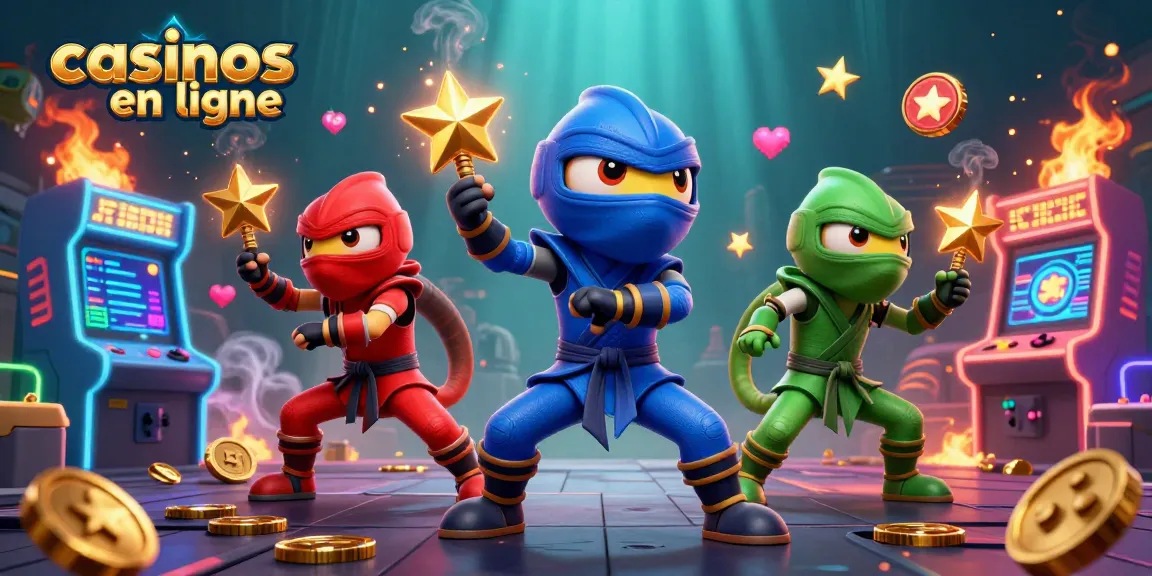 Profitez des jeux passionnants des casinos en ligne avec une équipe de caméléons ninjas en pleine action.