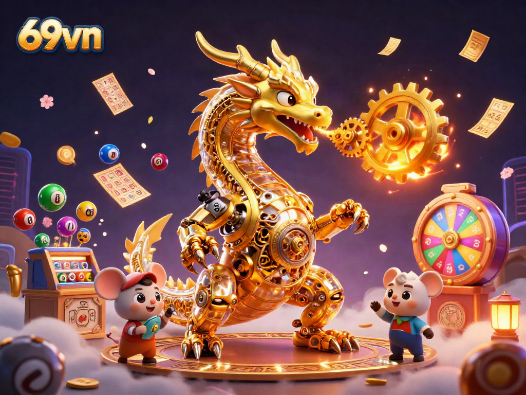 Experience the vibrant excitement of 69vn with an engaging digital casino scene featuring a golden dragon.