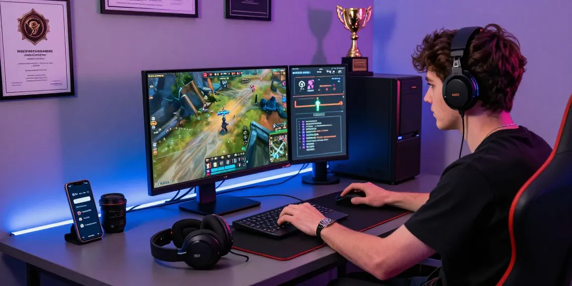 Platform permainan online NAGA2000 di https://truewealthbooks.com/ dengan gamer fokus di laptop, aksesori gaming di meja modern.