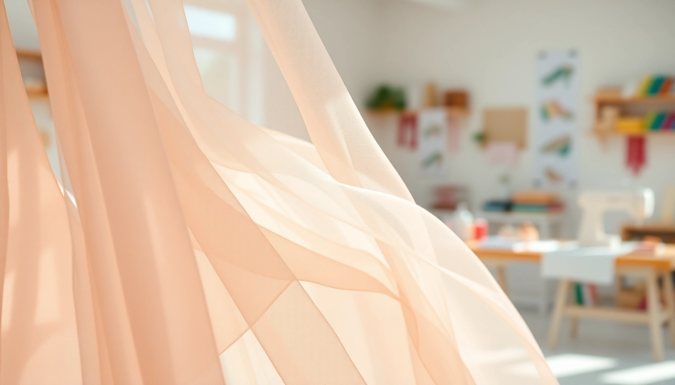 Mousseline stof met delicate texturen en zachte lagen in een creatieve setting.