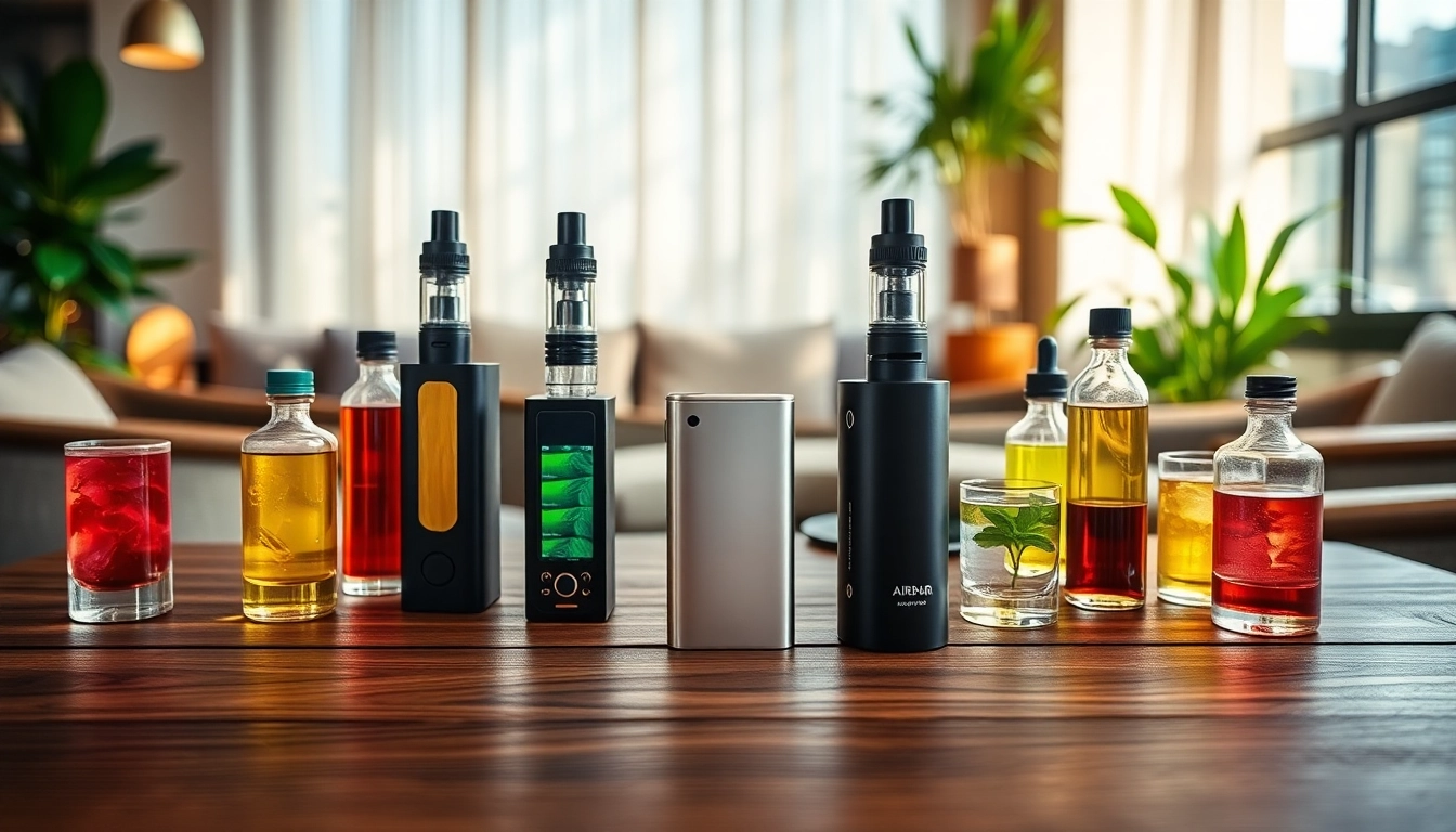 Showcase of airbar vape among colorful e-liquids in a stylish setting.