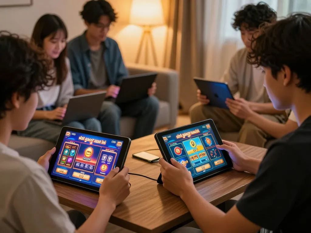 Experience the excitement of slot gacor saat ini with friends enjoying online gambling at home