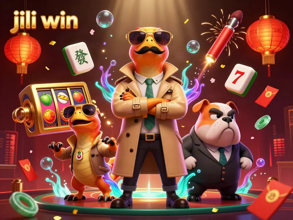 Engage with exciting jili win slots as cartoon raptors attempt entry into a VIP casino, full of vibrant game elements.