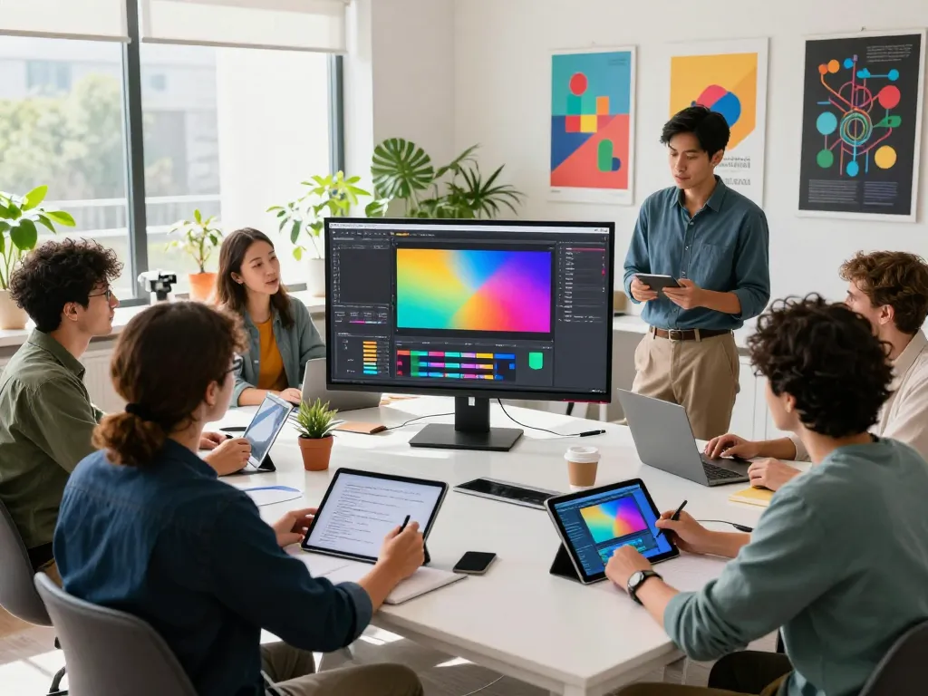Creative team showcasing Nano Banana 2's image editing features in a modern workspace