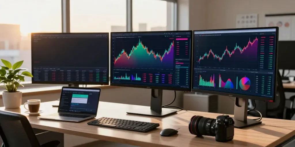 Japan stock market API visualized on a professional trading setup with advanced charts and data.