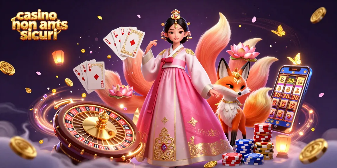 Scopri i casino non aams sicuri con un'elegante signora asiatica e una volpe fortunata tra dinamici elementi di gioco.