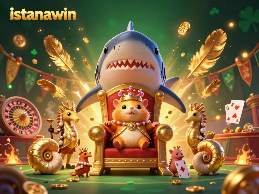 Istanawin menghadirkan arena perjudian dengan raja hamster berlatar gigi hiu, roulette, dan koin emas.