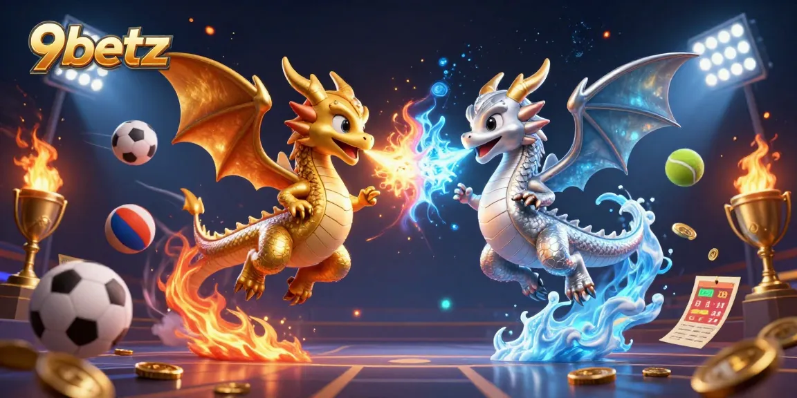 Experience exciting gameplay with 9betz as twin dragons clash amid vibrant sports elements and dynamic visuals.