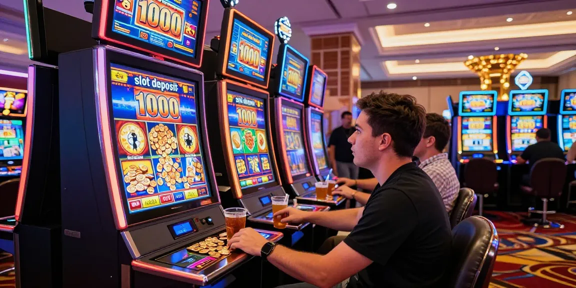 Exciting gaming scene with players enjoying slot deposit 1000 machines at a lively casino, showcasing vibrant atmosphere and jackpot potential.