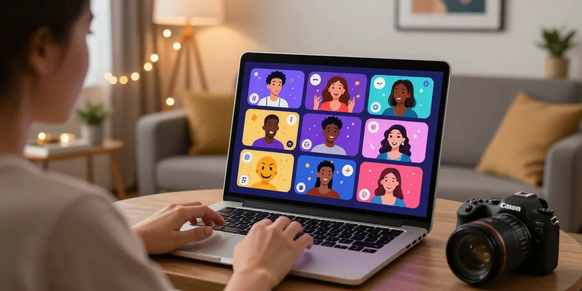 Engaging scene of users experiencing nsfw chat ai on a laptop with diverse characters and playful graphics.