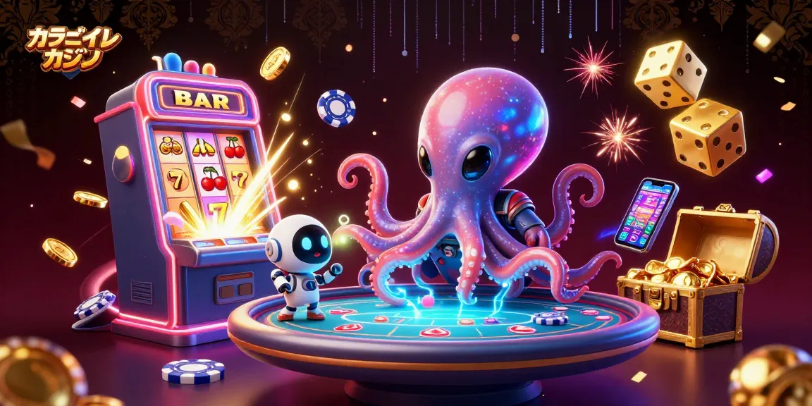 オンラインカジノサイトで楽しむ、魅惑のゲーム体験を描いた3Dアート。