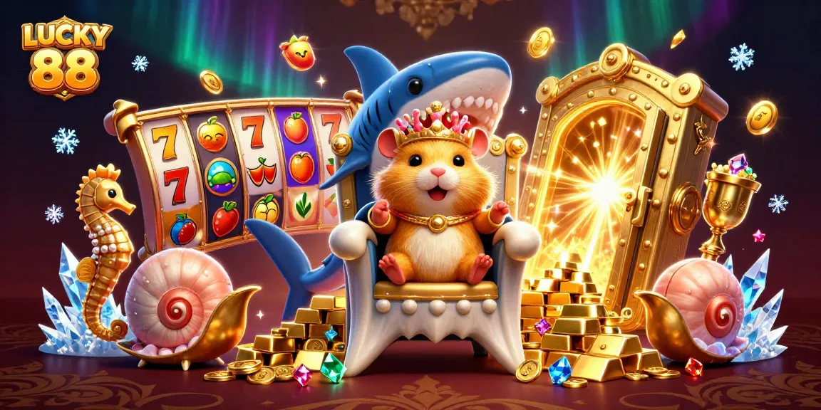 Experience the exciting LUCKY 88 slot game with vibrant treasures and animated characters.