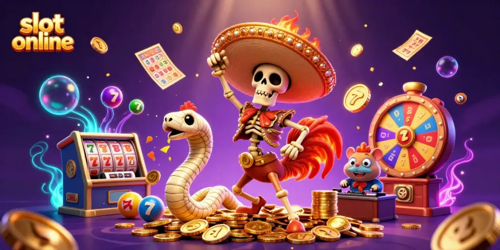 Experience the thrill of slot online with vibrant characters celebrating wins amidst colorful game elements.