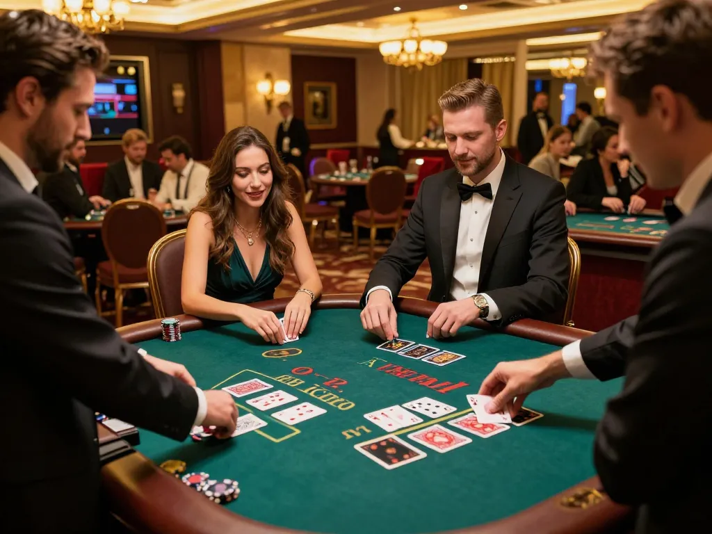 Engaging in a thrilling blackjack match while watching ดูหนังใหม่ in an upscale casino.