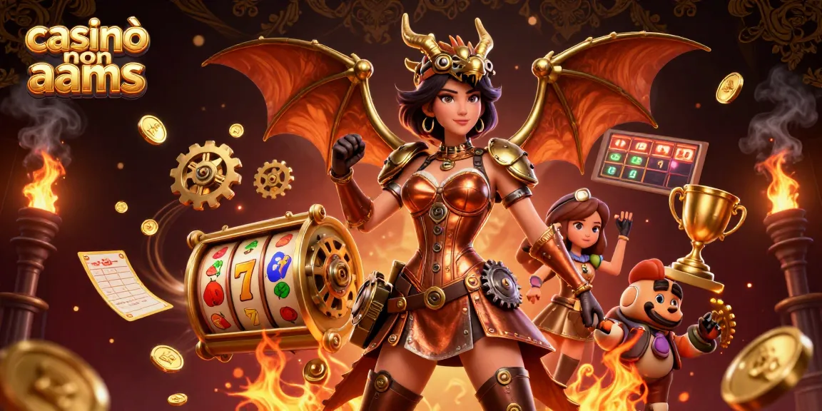 Vivi l'emozione dei casinò non AAMS con personaggi straordinari tra elementi di gioco dinamici in una scena di casinò 3D.
