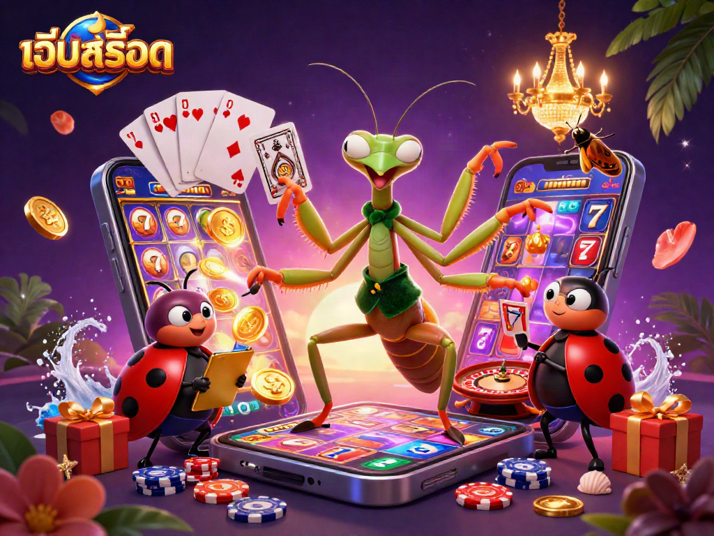 Experience the excitement of เว็บสล็อต with vibrant casino elements in this dynamic 3D scene.