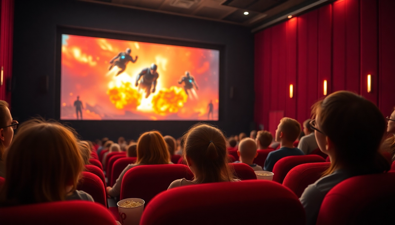 ดูหนังฟรี ในโรงหนังที่มีบรรยากาศเต็มไปด้วยความตื่นเต้นจากการชมภาพยนตร์.