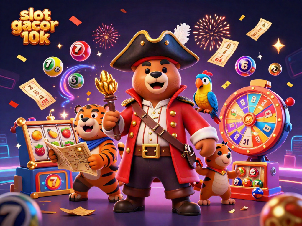 Experience the excitement of slot gacor 10k with a vibrant 3D pirate-themed casino scene.